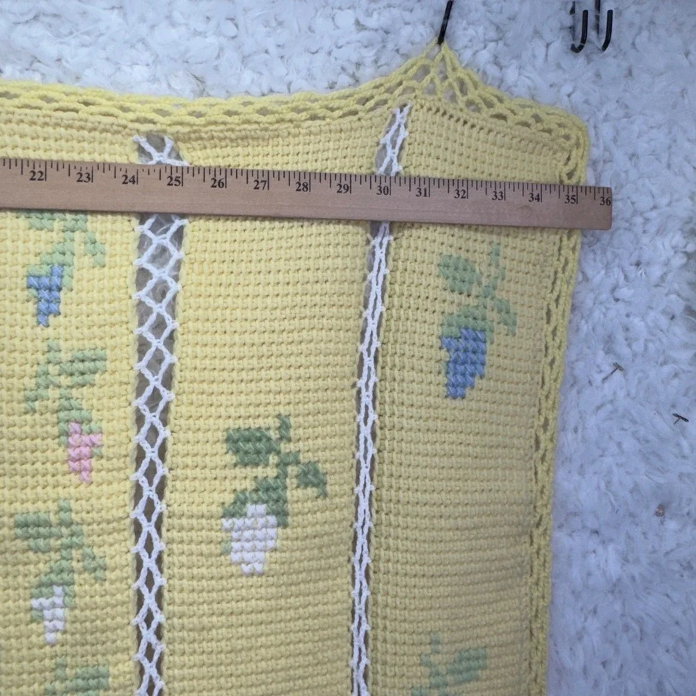 Vintage Handmade Crochet Baby Blanket Yellow Floral‎ Cottagecore Nursery 36x42